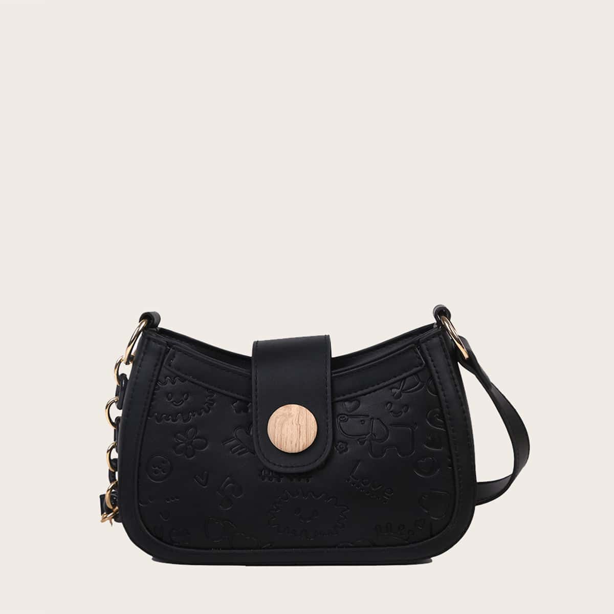 

Cartoon Embossed Baguette Bag, Black
