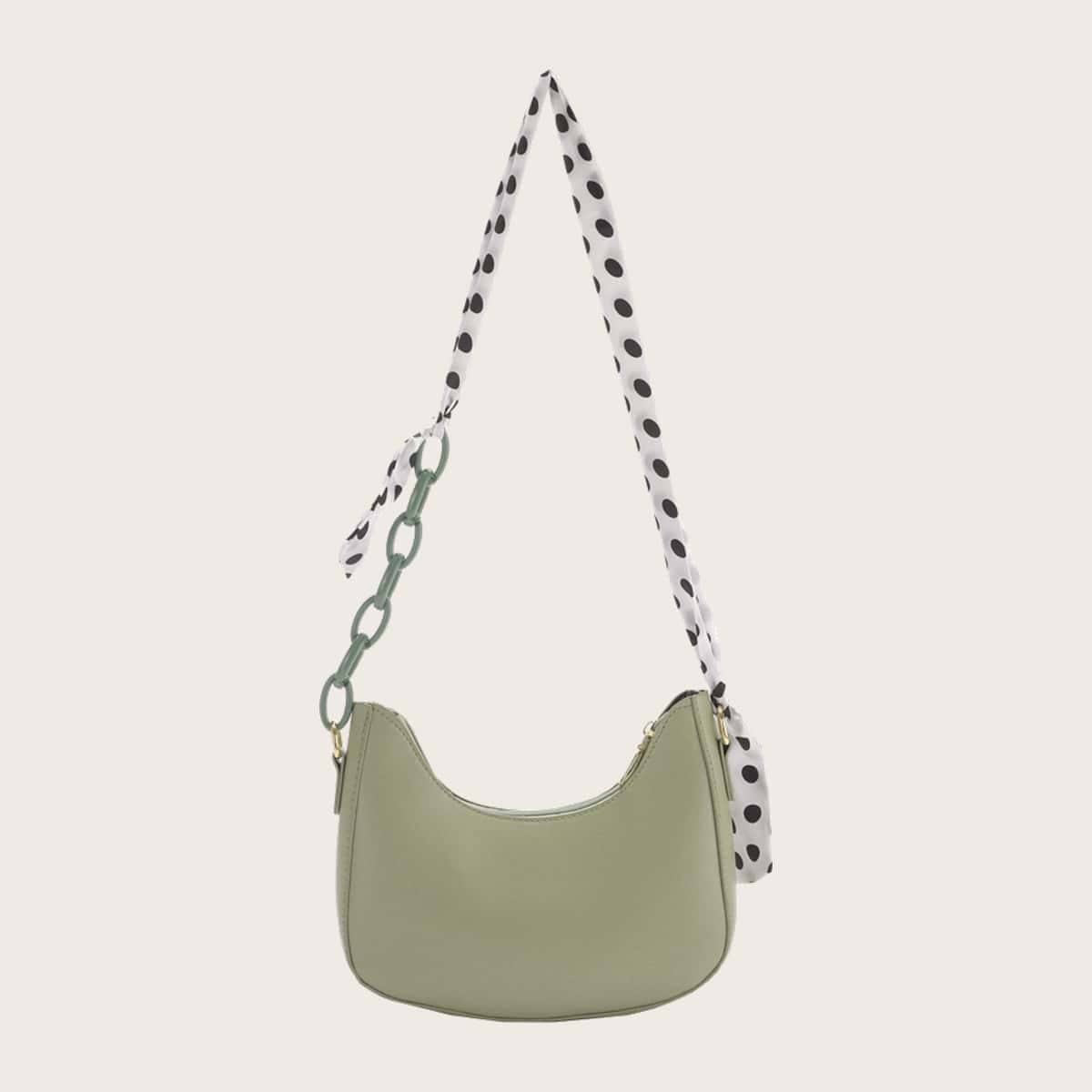 

Polka Dot Strap Baguette Bag, Green