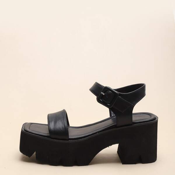 

Minimalist Platform Ankle Strap Chunky Sandals, Black