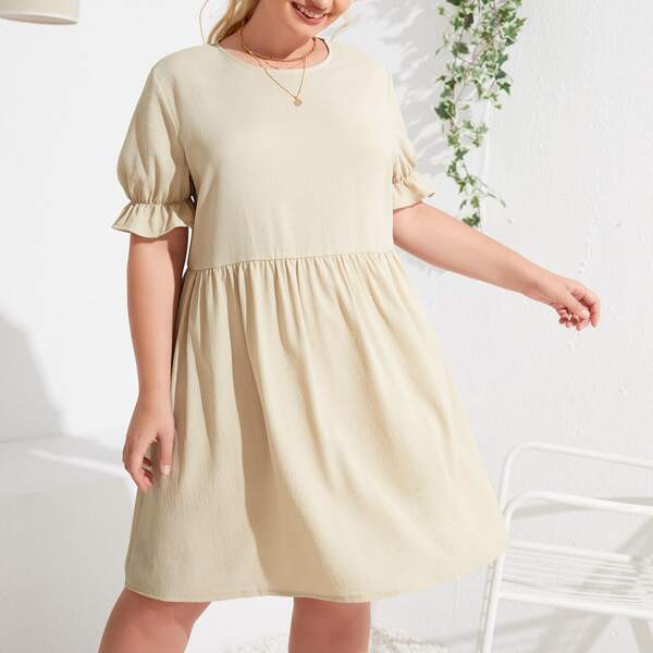 

Plus Flounce Sleeve Babydoll Dress, Apricot