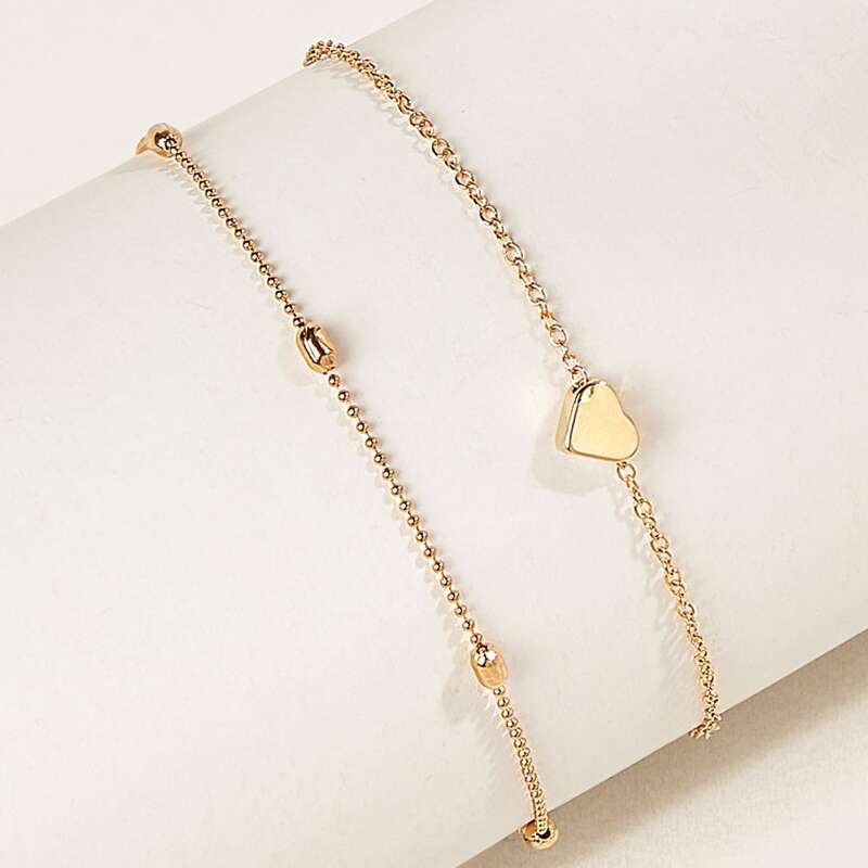 

2pcs Heart Chain Bracelet, Gold