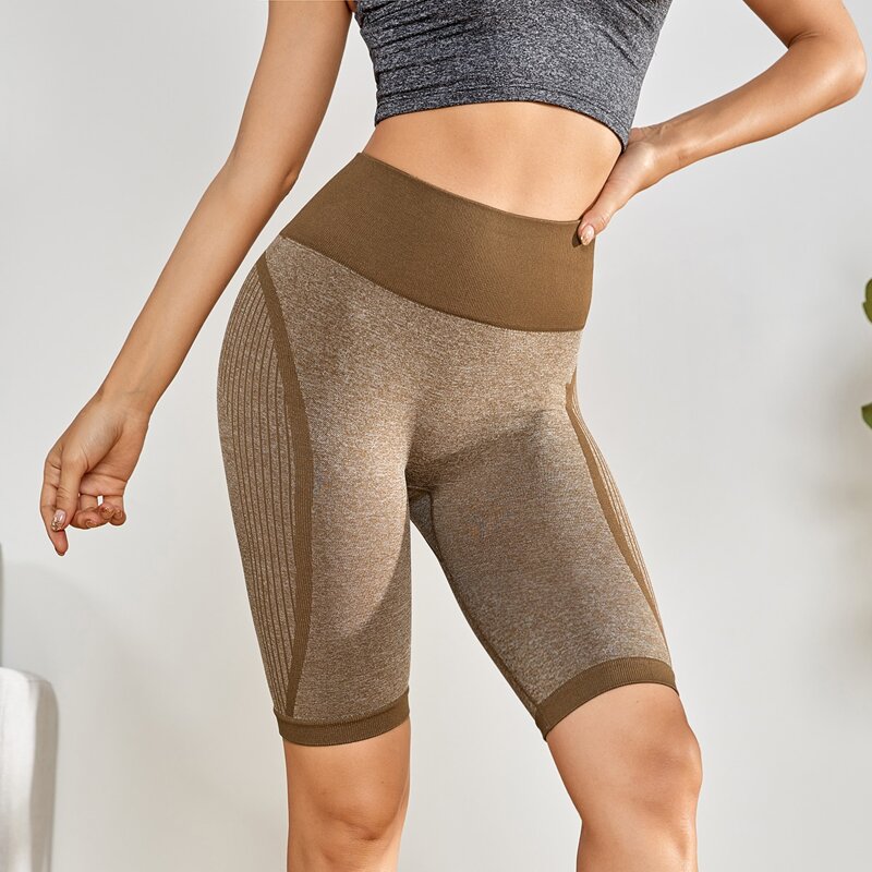

Seamless High Stretch Space Dye Sports Shorts, Coffee brown
