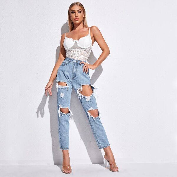 

High Waist Ripped Jeans, Light wash