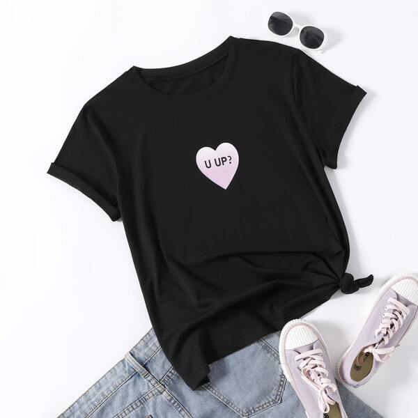 

Plus Heart And Slogan Graphic Tee, Black