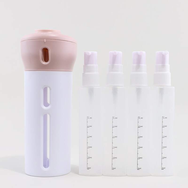 

4pcs Travel Bottle With 1pc Storage Bucket, Pink