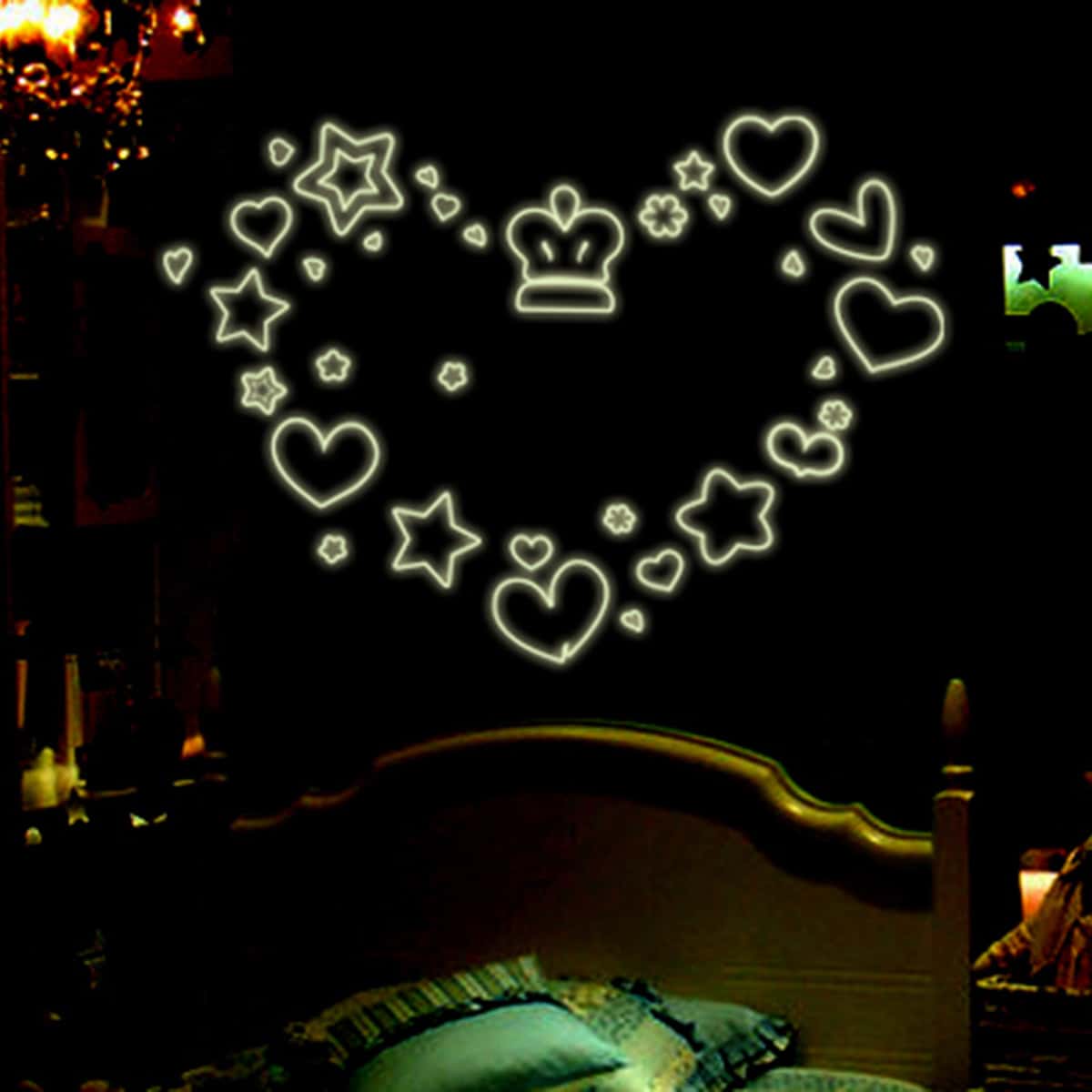 

1pc Luminous Star & Heart Wall Sticker, Purple