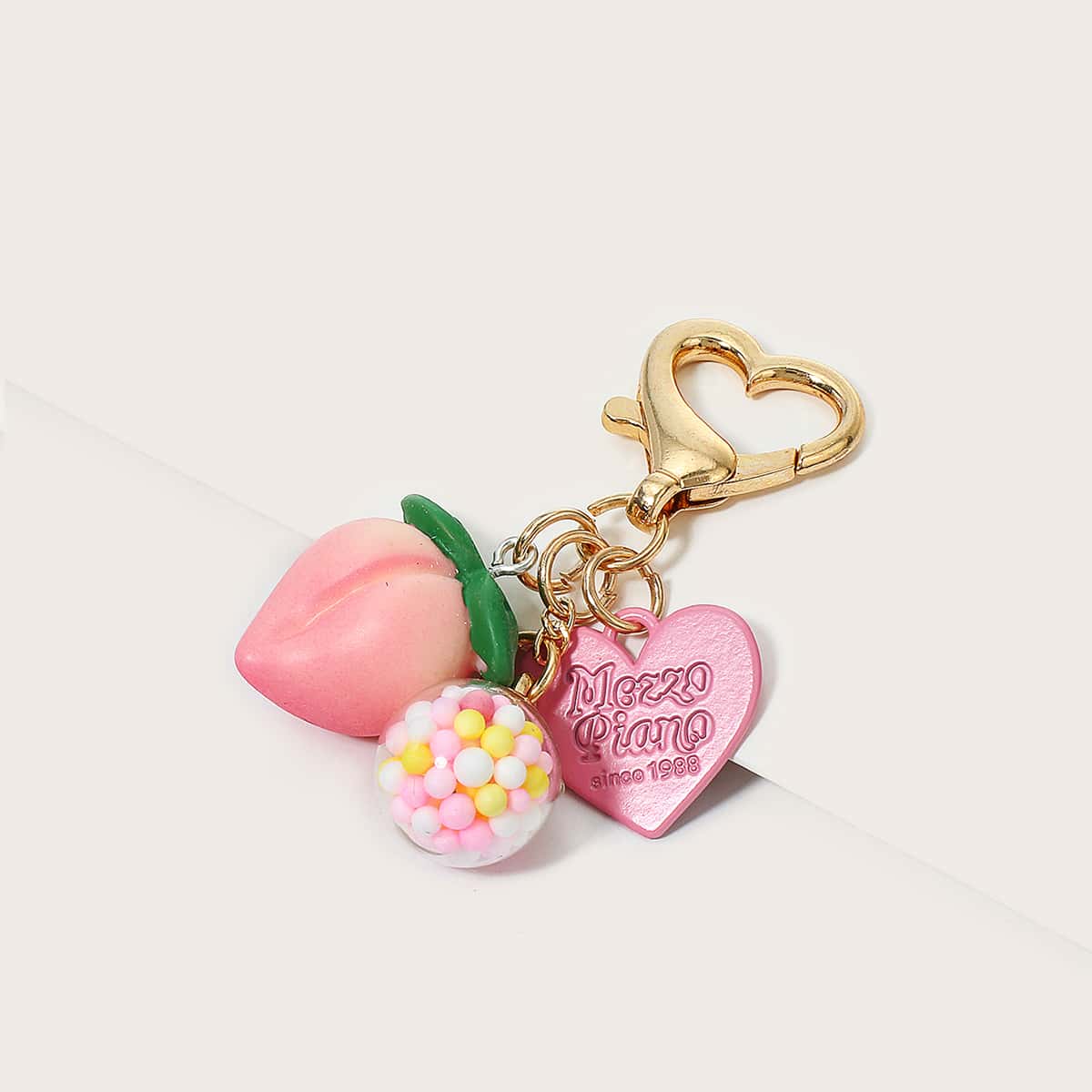 

Peach & Heart Bag Charm, Pink