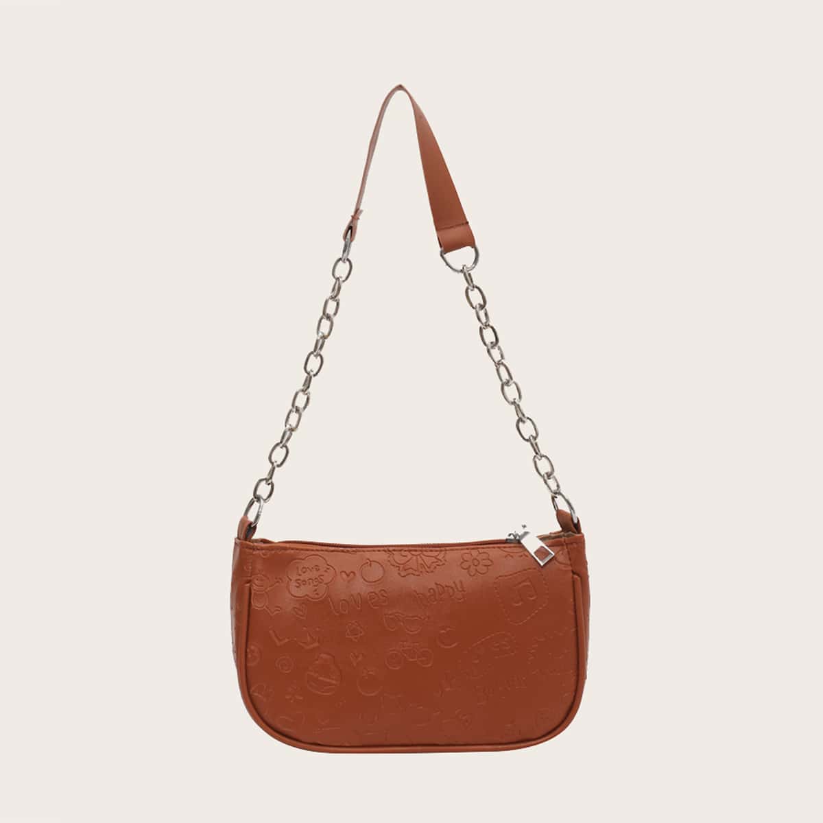 

Cartoon Embossed Baguette Bag, Brown