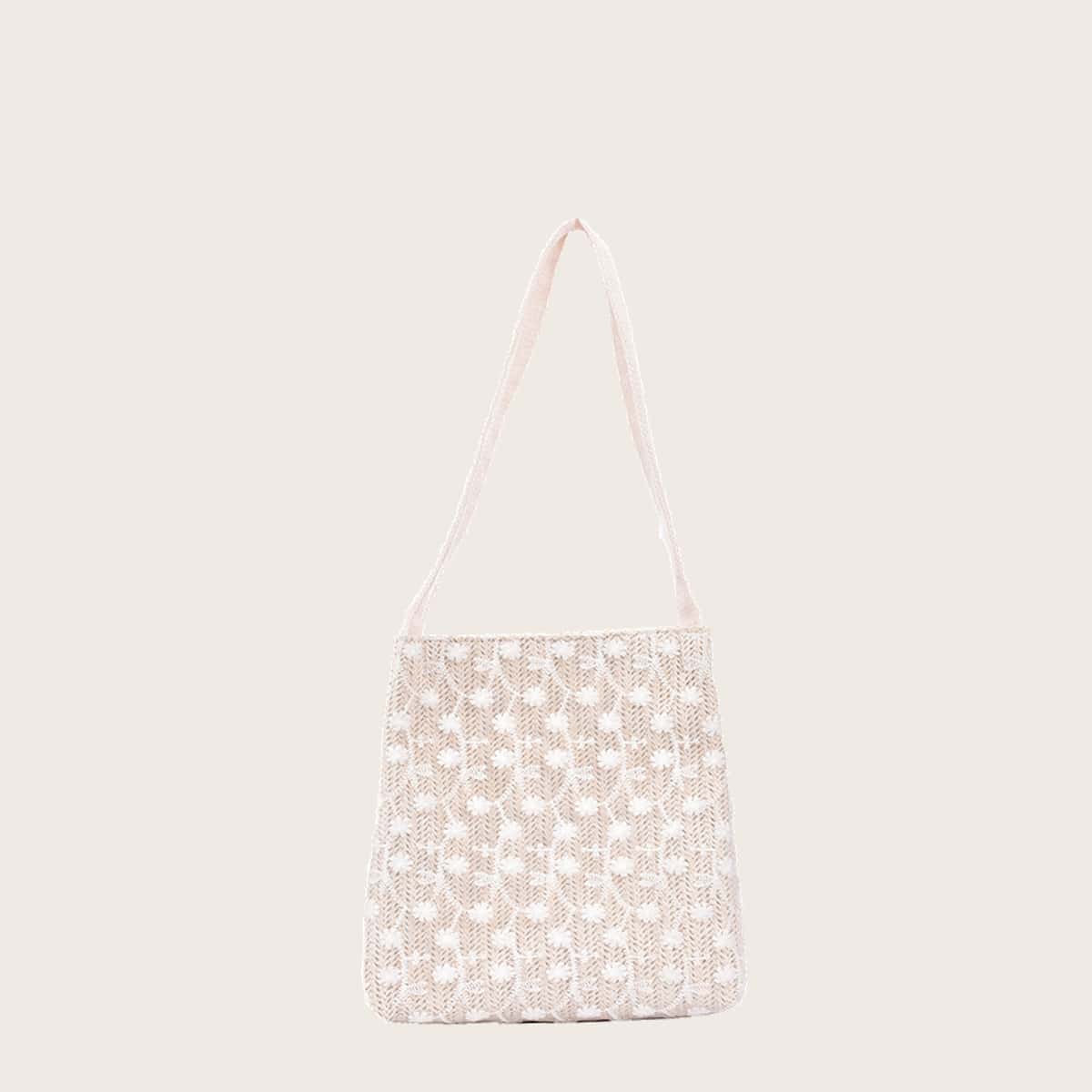 

Floral Straw Tote Bag, Beige