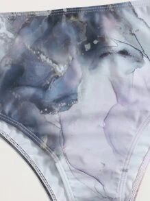 Marble Print High Waisted Bikini Set - Multicolor - View 5