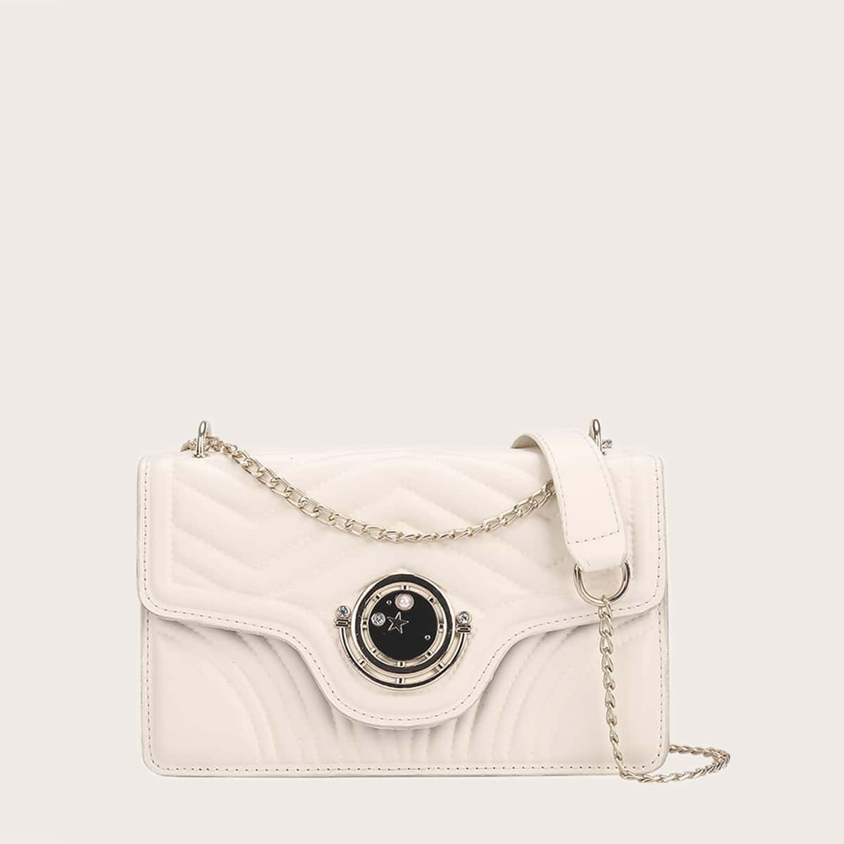 

Chevron Chain Shoulder Bag, White