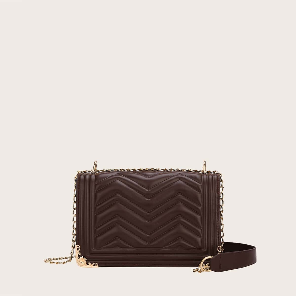 

Chevron Chain Shoulder Bag, Coffee brown