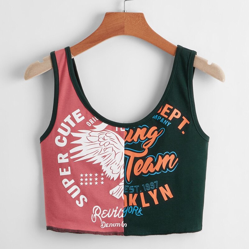 

Two Tone Letter Graphic Tank Top, Multicolor