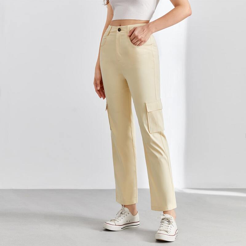

Solid Cargo Pants, Beige