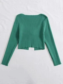 SHEIN Qutie Tie Front Rib-knit Cardigan - Green - View 2