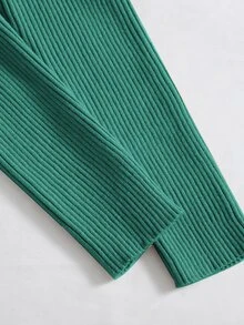 SHEIN Qutie Tie Front Rib-knit Cardigan - Green - View 4