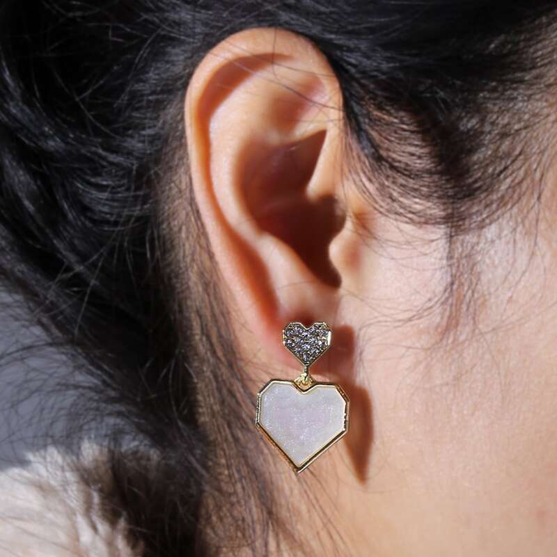 

Rhinestone Heart Drop Earrings, White
