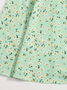 Soleia Puff Sleeve Ruched Front Ditsy Floral Dress - Mint Green - View 6