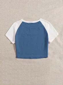 SHEIN EZwear Raglan Sleeve Two Tone Crop Top - Blue - View 2