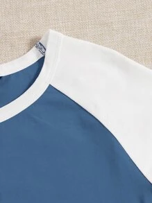 SHEIN EZwear Raglan Sleeve Two Tone Crop Top - Blue - View 3