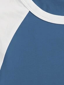 SHEIN EZwear Raglan Sleeve Two Tone Crop Top - Blue - View 4