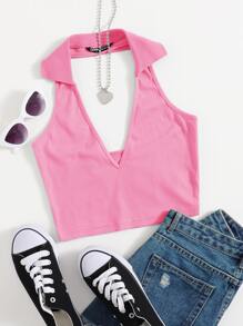 SHEIN Qutie Top halter corto de espalda abierta - Rosa - Ver 1