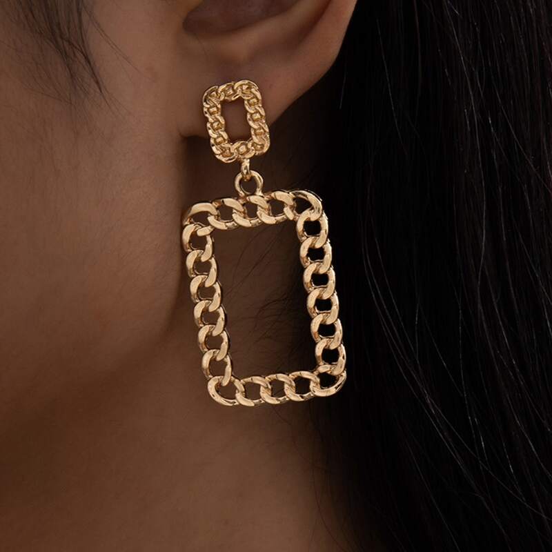 

Chain Geo Drop Earrings, Gold