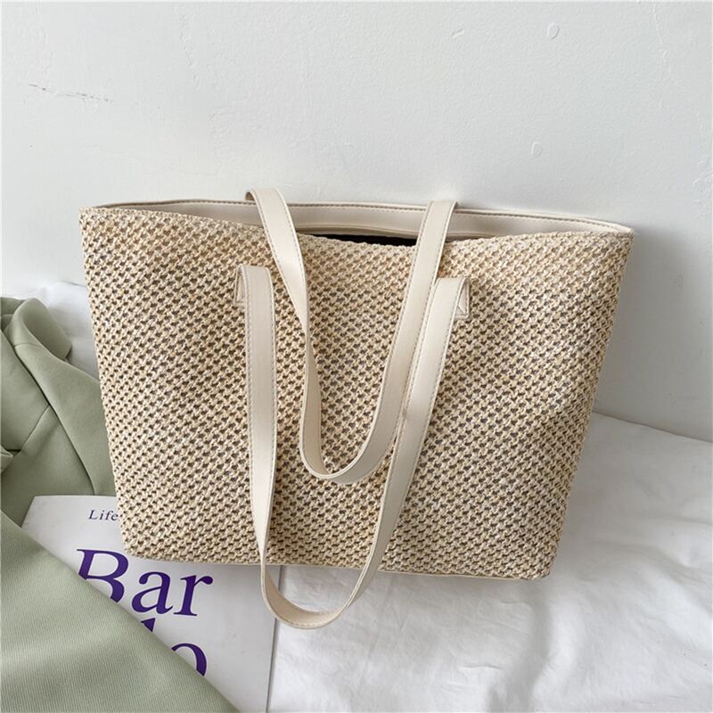 

Solid Straw Tote Bag, Beige