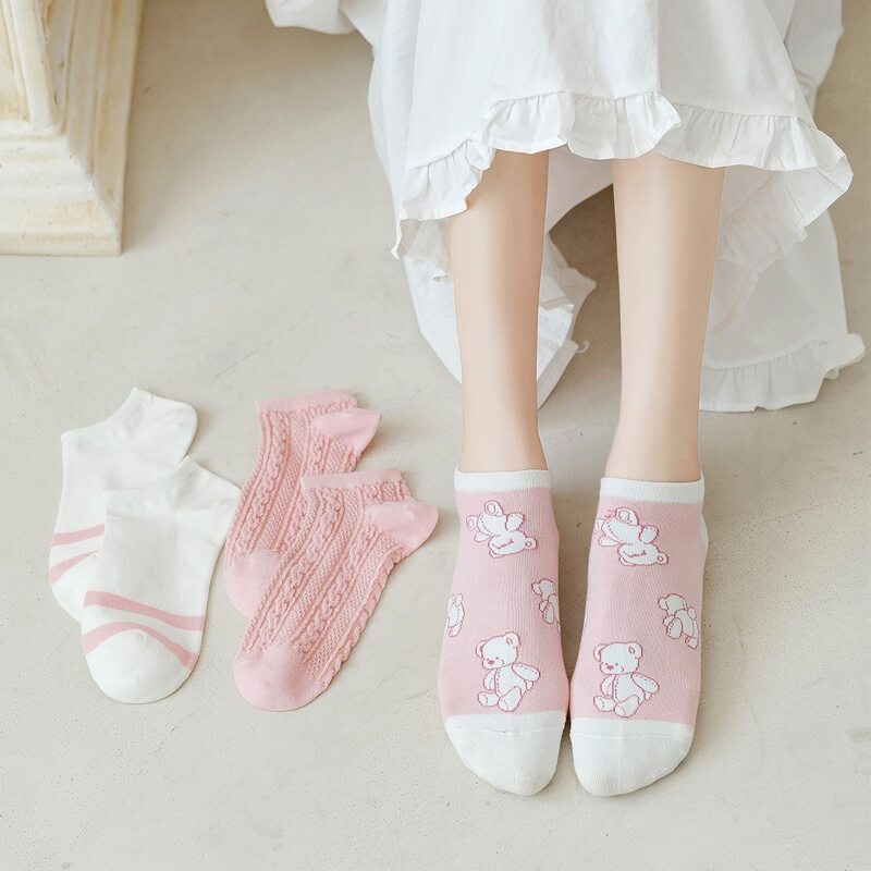 

3pairs Bear Pattern Ankle Socks, Multicolor