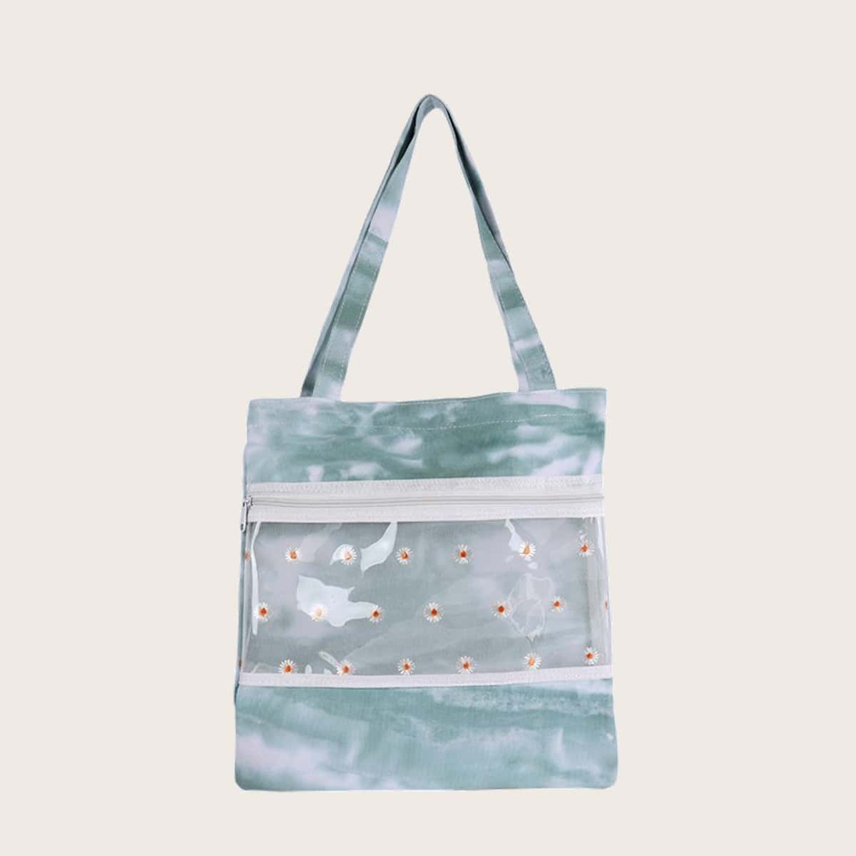 

Tie Dye & Daisy Clear Tote Bag, Green