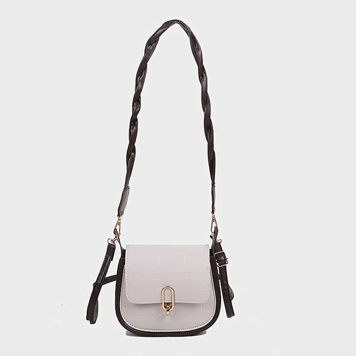 

Croc Embossed Saddle Bag, Black and white