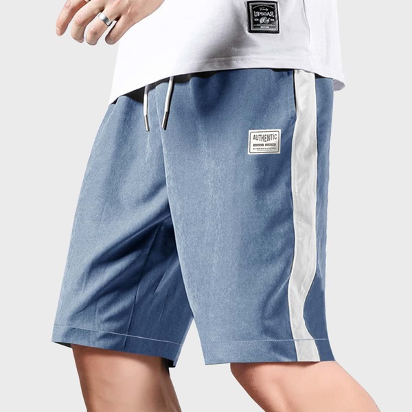 

Men Letter Graphic Side Striped Shorts, Dusty blue