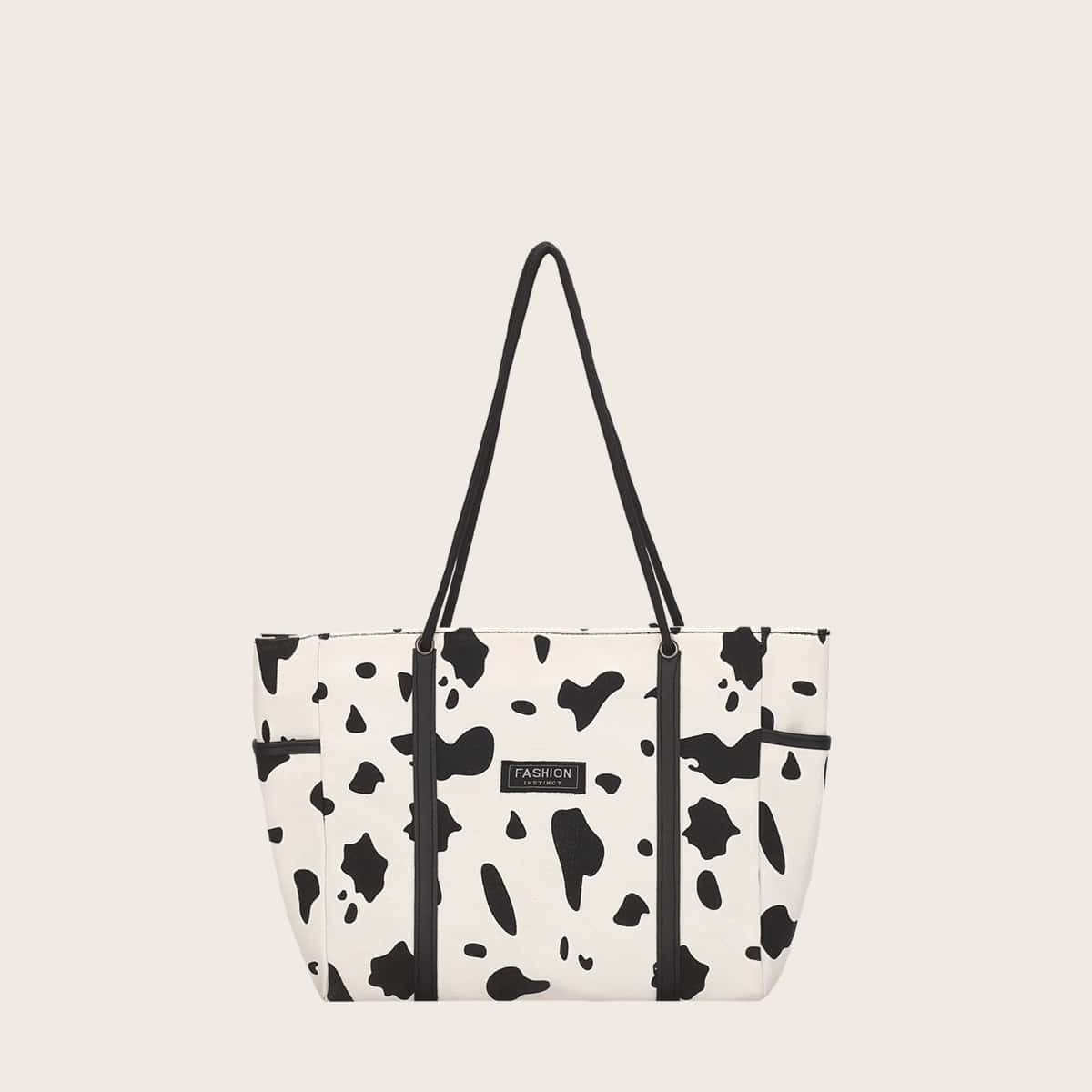 

Cow Print Tote Bag, White