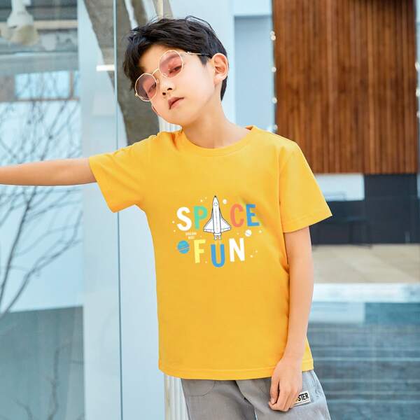 

Boys Letter & Cartoon Graphic Tee, Yellow