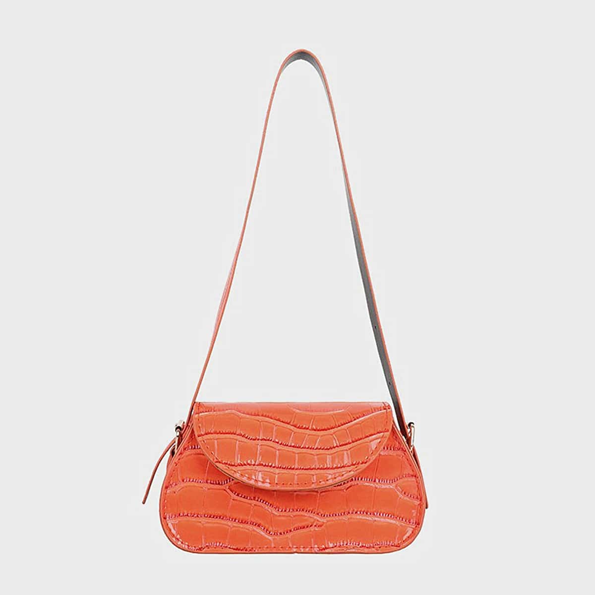 

Croc Embossed Baguette Bag, Orange