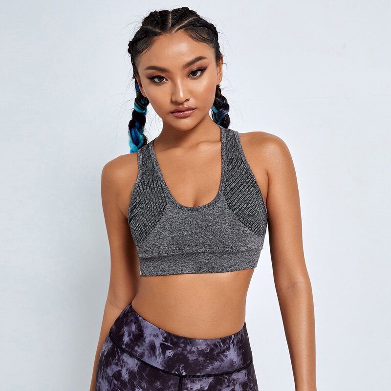 

Medium Support Space Dye Sports Bra, Dark grey