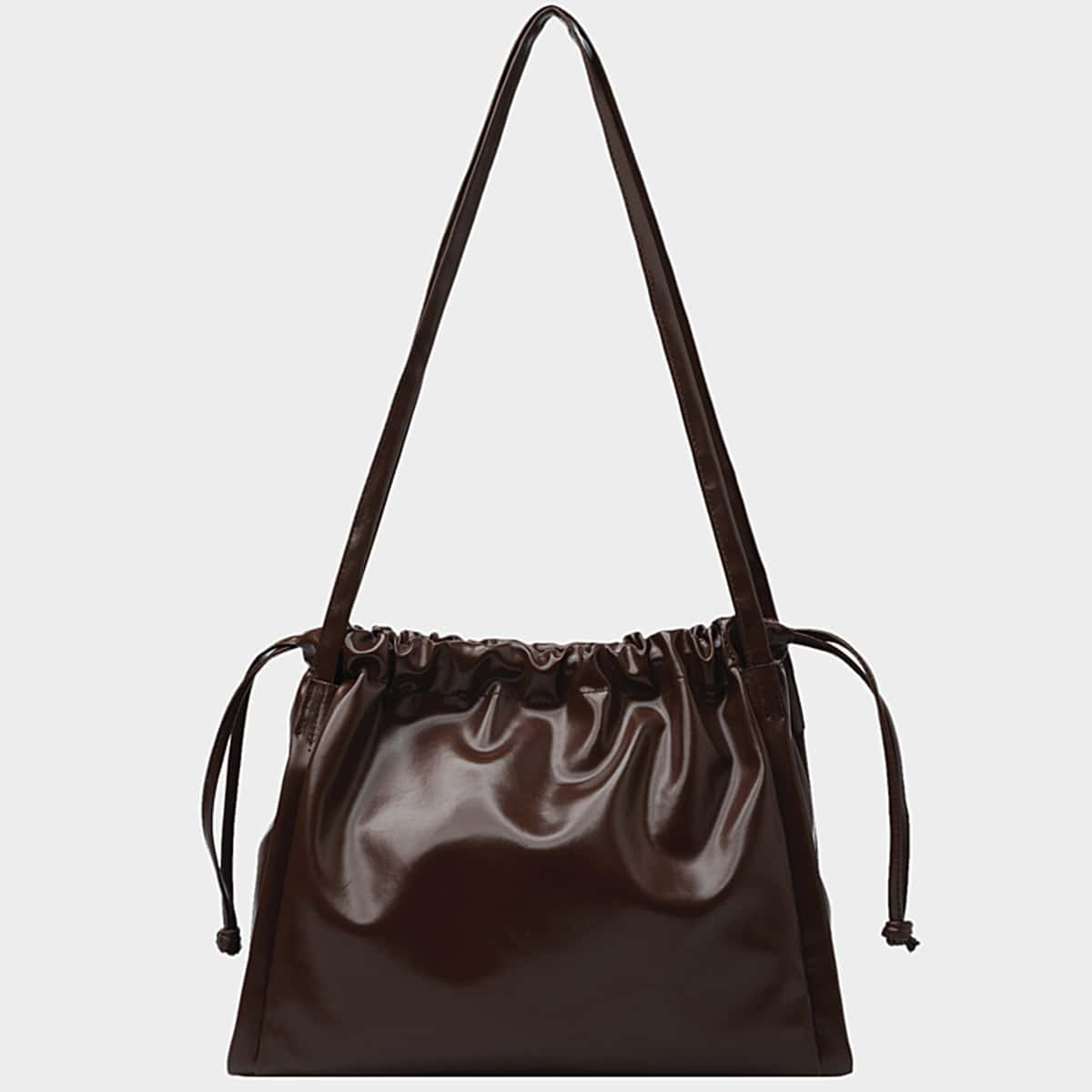 

Solid Drawstring Tote Bag, Coffee brown