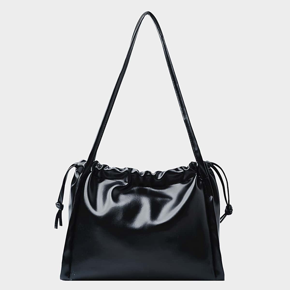 

Solid Drawstring Tote Bag, Black