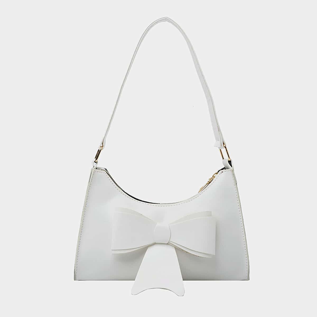 

Solid Bow Baguette Bag, White