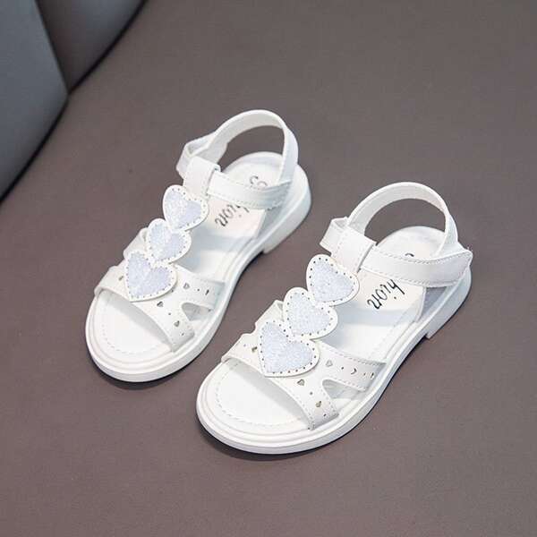 

Girls Heart Decor Velcro Strap Sandals, White