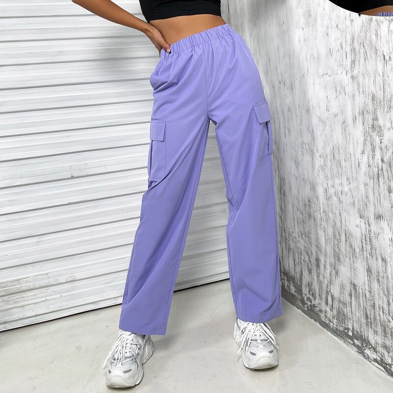 

Solid Flap Pocket Cargo Pants, Violet purple
