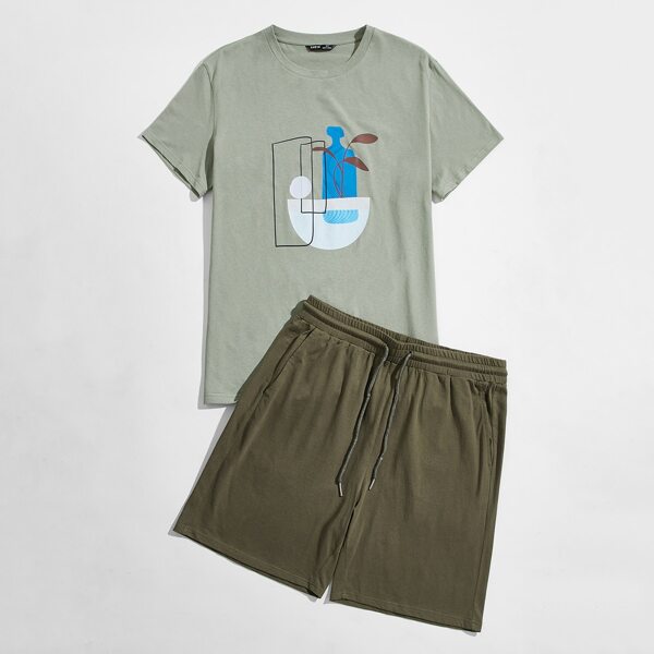 

Men Graphic Print Tee & Track Shorts Set, Multicolor