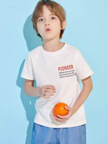 男孩標語和人像圖案T恤 - 白色 - 查看 1