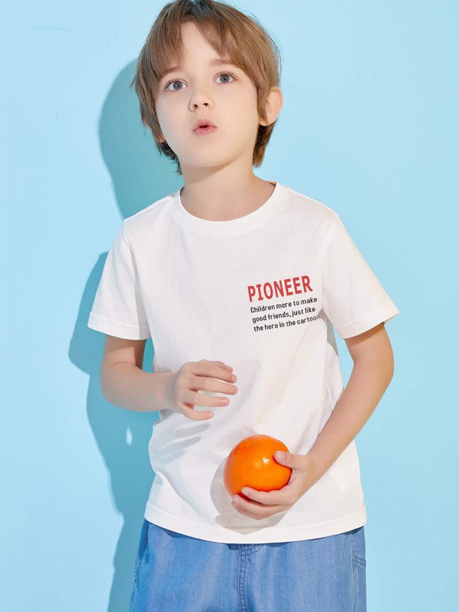 男孩標語和人像圖案T恤 - 白色 - 查看 1