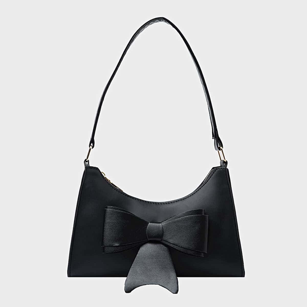 

Solid Bow Baguette Bag, Black