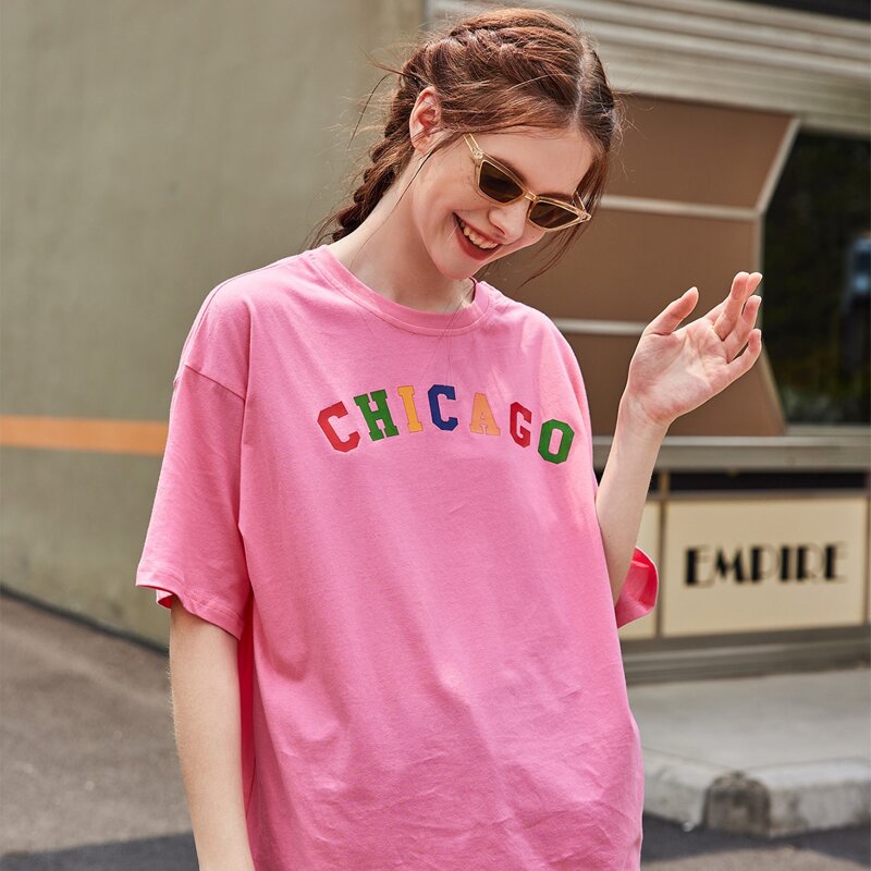 

Drop Shoulder Letter Graphic Oversized Tee, Pink