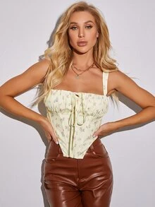 PARTHEA Ditsy Floral Ruched Bust Cami Top - Yellow - View 6