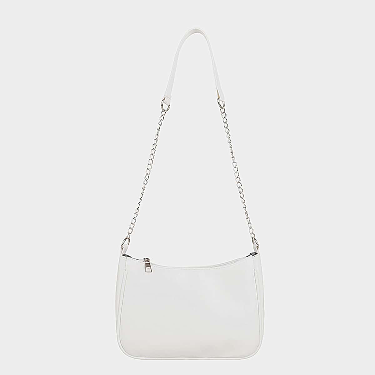 

Solid Chain Baguette Bag, White
