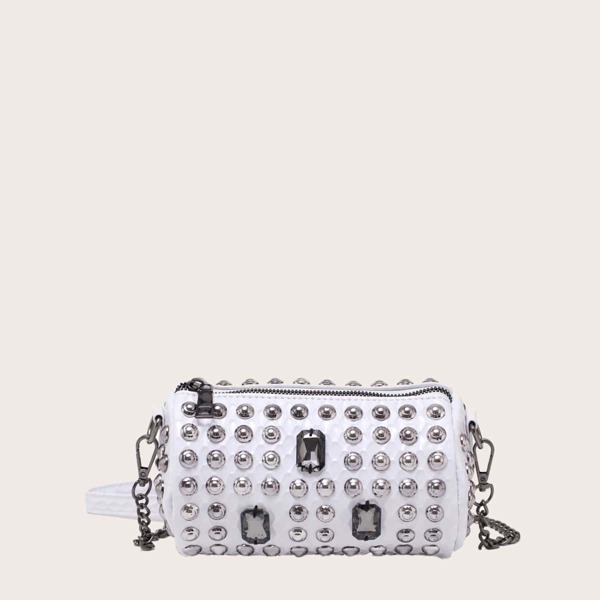 

Gemstone & Studded Decor Chain Bag, White