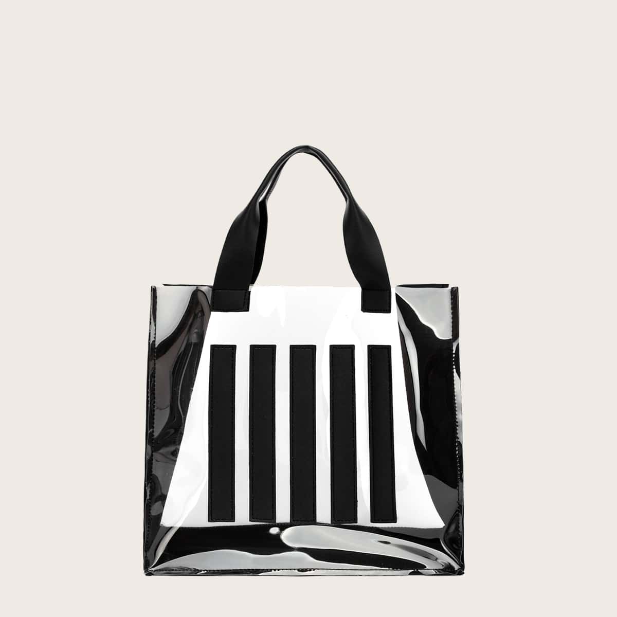 

Striped Clear Tote Bag, Black